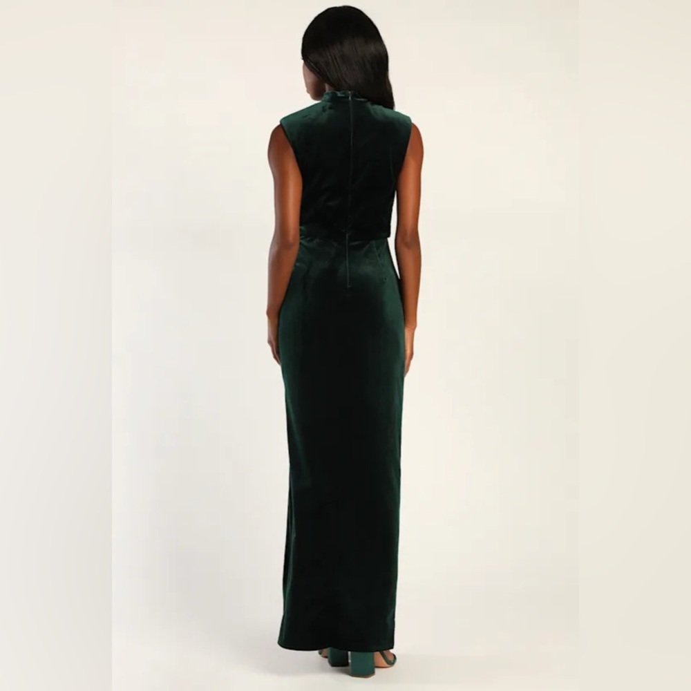 Lulus Alluring Image Emerald Ruched Velvet Mock Neck Maxi Dress - Picture 6 of 16